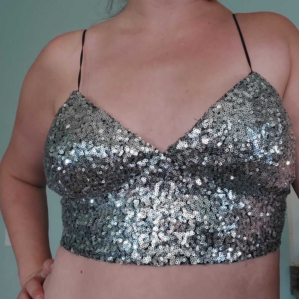 Silver Sequin Crop Top